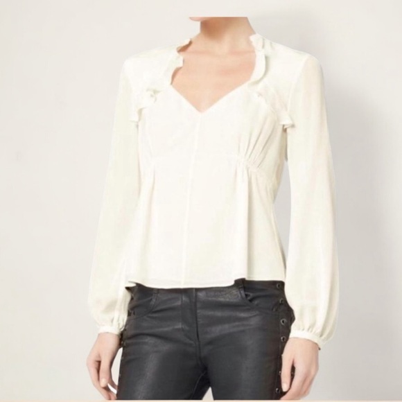 Intermix Cream Silk Blouse with Ruffle Detail Size 2 - Picture 15 of 15